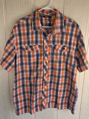 Cabela's Men's Orange Plaid Short Sleeve Shirt, Size XL